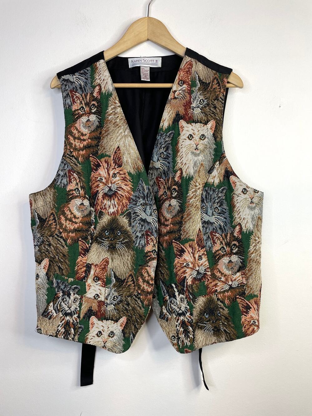 Vintage 90s Karen Scott Cat Cats Kitties Tapestry Vest Waistcoat Plus Size 2X - Picture 1 of 12